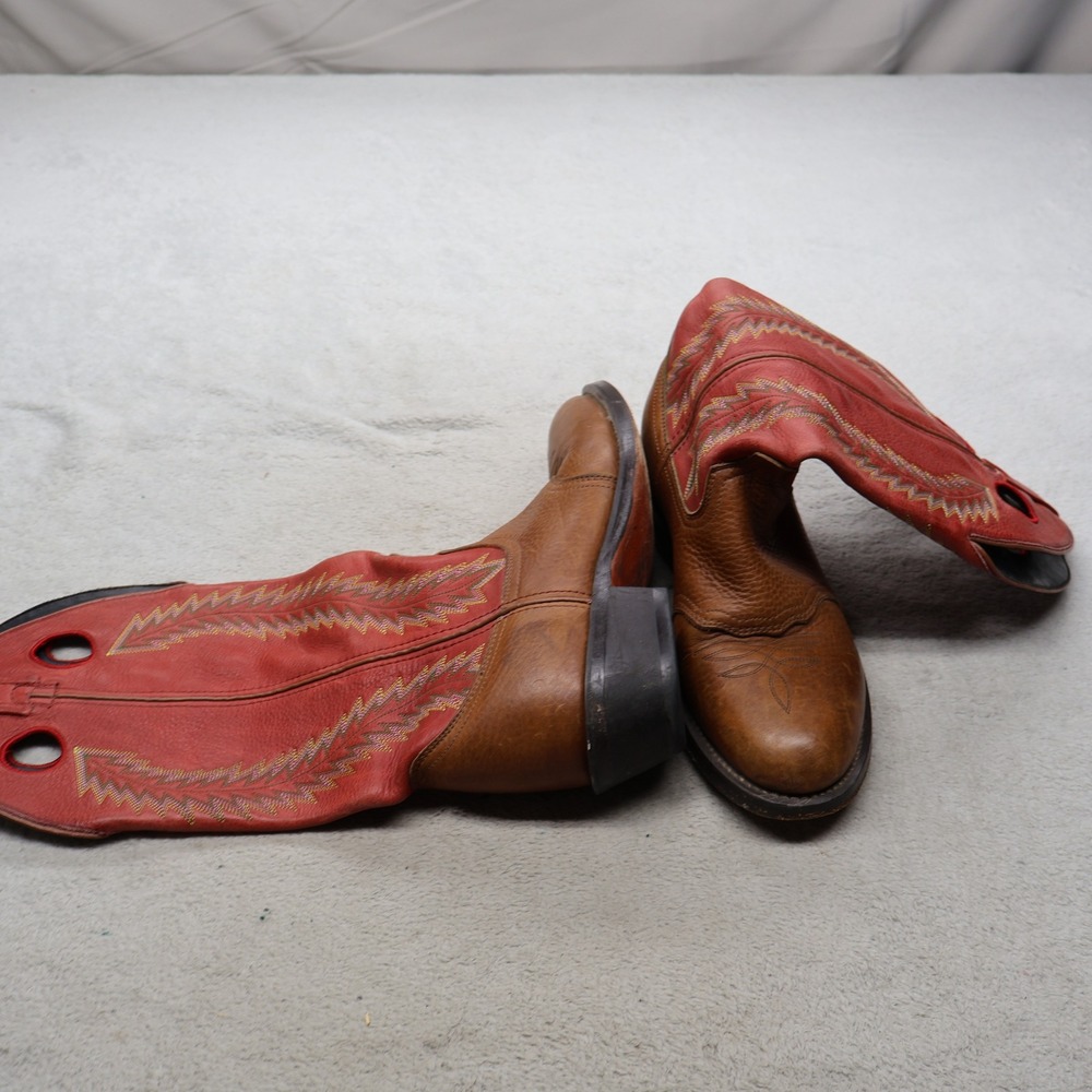Laredo Mens 8D Western Boots Red Two Tone Leather Stitched Cowboy 62025 VTG